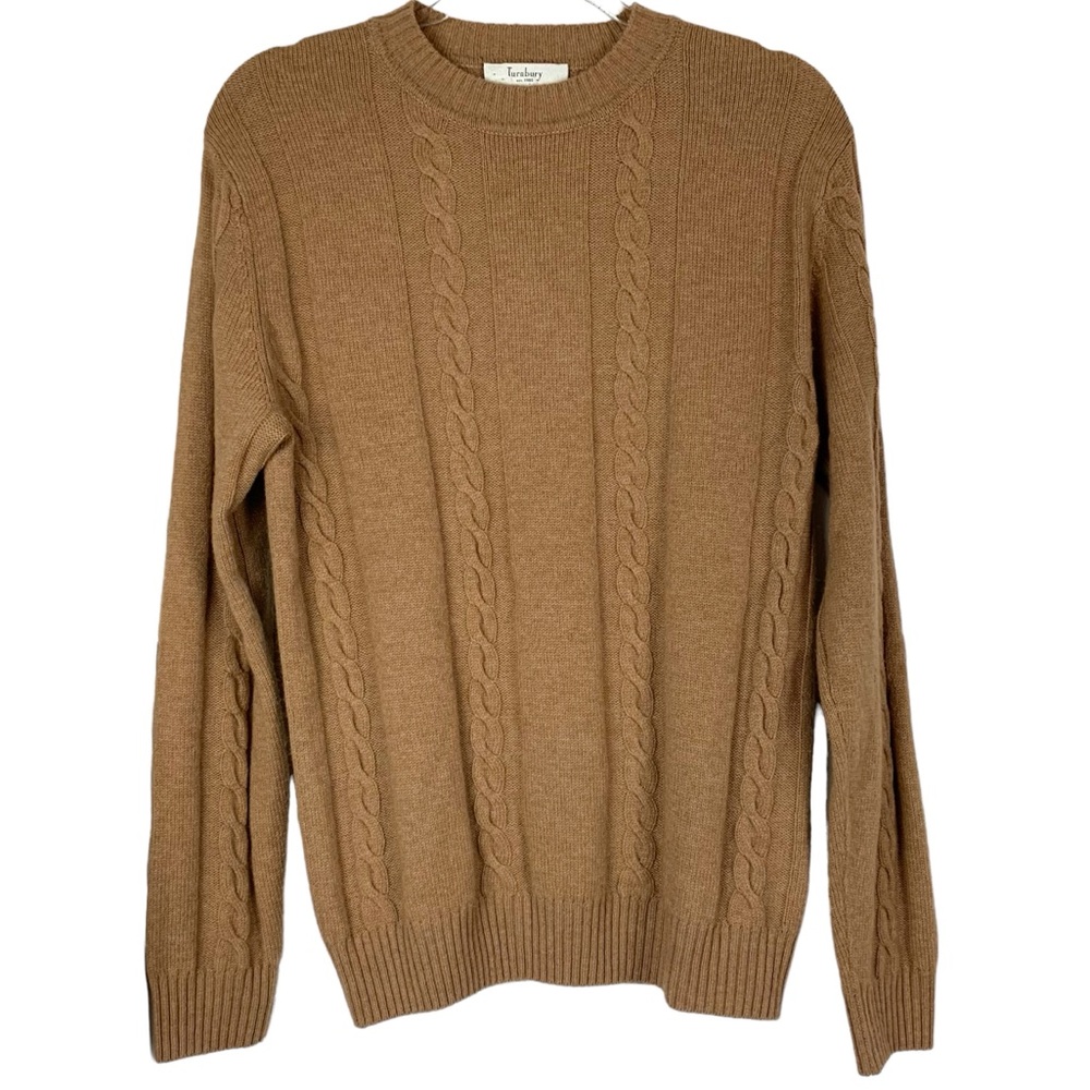 Turnbury Cable Pullover Knit Sweater Top Camel Brown